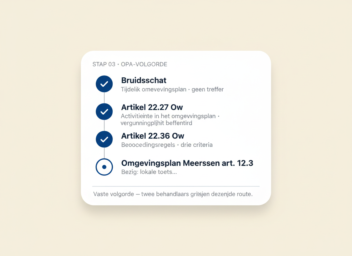 Stap 03: verticale OPA-stepper loopt Bruidsschat, artikel 22.27, artikel 22.36 en het omgevingsplan in vaste volgorde af.